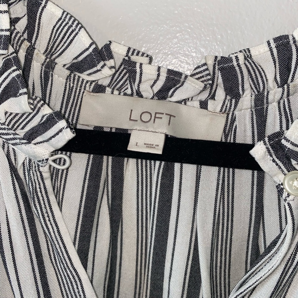 LOFT Black and White Striped Blouse Top with Ruffle Sleeve - Picture 4 of 6